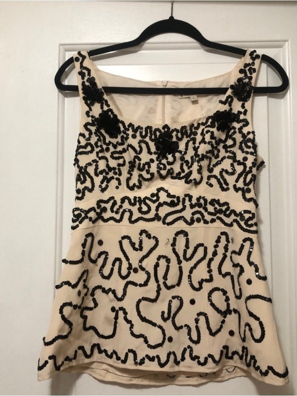 Black Sequin Cream Silk Tank Top - SZ 4